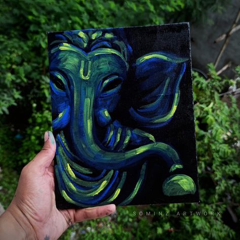 Check out Ganesha painting tutorial by clicking on the link Painting Ideas Of Ganesha, Ganesha Aesthetic Art, Ganapati Acrylic Painting, Krishna Folk Art Painting, Ganesha Modern Art Paintings, Modern Art Canvas Painting Ideas, Painting Ideas On Canvas Ganesh, Mini Canvas Art Ganesh, Ganpati Abstract Art