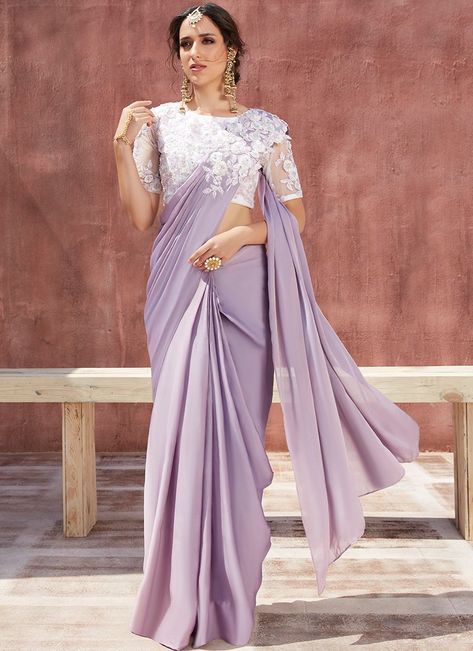 Dusty Purple Embroidered Satin Saree– Lashkaraa Purple Plain Saree, Designer Sarees Wedding Party Wear, Long Kurta Designs, Frame Ornaments, Choli Blouse Design, Saree Ideas, Designer Sarees Wedding, Bridesmaid Saree, Wedding Party Wear