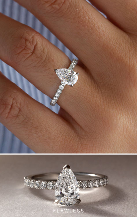 A pear-shaped engagement ring stands out with its elegant design, offering a unique twist on traditional styles. These rings sparkle brilliantly, appear larger than round-cut diamonds of the same carat, and boast a rarity that sets them apart. Opting for a pear-shaped diamond is a stunning way to symbolize your love and commitment.

Details:
Jessica Setting
Pear cut
1.20ct Diamond
Diamond Band
Recycled 18k White Gold Gold Pave Engagement Ring, Pear Cut Engagement Ring, Pear Diamond Ring, Jessica White, Pear Wedding Ring, Diamond Band Engagement Ring, Pear Diamond Rings, Pear Cut Engagement Rings, Pear Shaped Engagement Rings