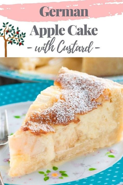 Apple Custard Cake Recipe, Apple Custard Cake, German Apple Cake, Custard Cake Recipes, Apple Custard, German Food Authentic, French Apple Cake, Food Authentic, German Dishes