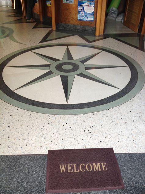 Compass crafted in Insitu terrazzo Thailand hotel Chips Floor Design, Terazzo Floor, Chips Design, Granite Floor, Sofa Table Design, Floor Marble, Marble Flooring Design, Terrazzo Floor, Cornice Design