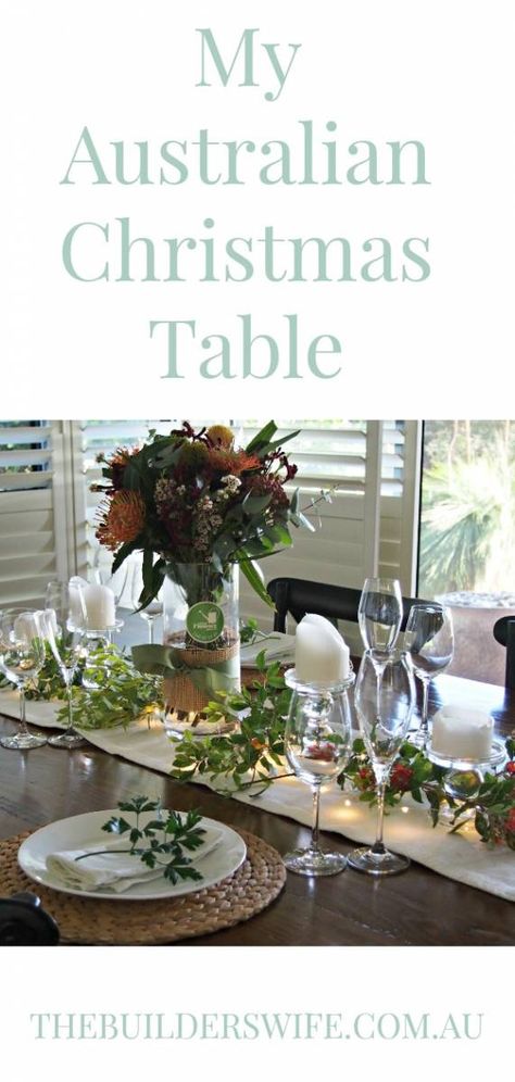 Christmas Table Settings Australian, Australian Christmas Decor Ideas, Australian Christmas Table, Australian Christmas Decorations, Australian Christmas Cards, Christmas Decorations Australian, Christmas Table Decorations Centerpiece, Aussie Christmas, Australian Christmas