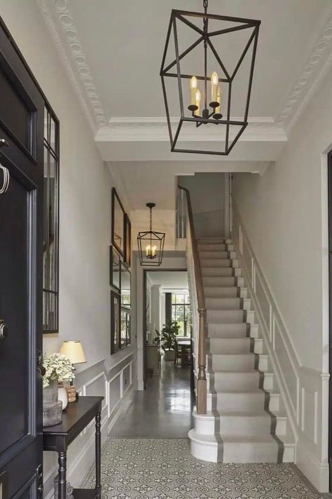 Edwardian Staircase, Edwardian House Interior, Angled Door, Hallway Styling, Edwardian Hallway, Hall Ways Ideas, Stairs And Hallway Ideas, Entrance Hall Decor, Victorian House Interiors