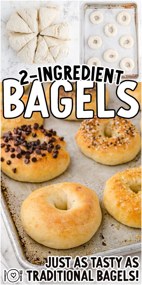 These 2 ingredient bagels are just as tasty as traditional homemade bagels, but so much simpler to make and ready in 40 minutes. Soft and fresh, they are perfect topped with peanut butter, jam, or cream cheese to start your day. Bagel For One, Self Rising Flour Bagels, Home Made Bagels Easy, 2 Ingredient Bagels Greek Yogurt, Two Ingredient Bagels Almond Flour, 2 Ingredient Keto Bagels, Low Sodium Bagels, Quick Easy Bagel Recipe, Homemade Bagels Easy No Yogurt