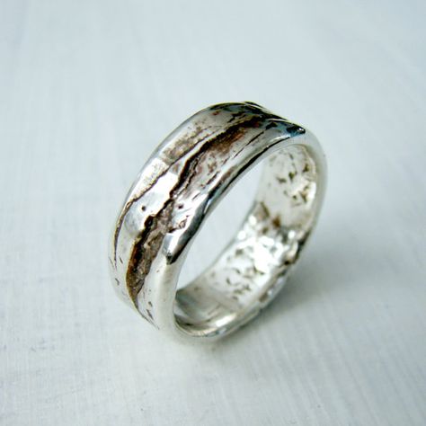 Mountain Wedding Ring, Organic Wedding Ring, Bark Wedding Ring, Textured Wedding Ring, Sterling Silver Rings Simple, Rustic Wedding Rings, Silver Birch, Birch Bark, Silver Wedding Rings