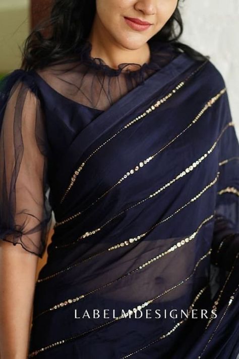 Try these transparent sleeve blouse designs for summers – Threads – WeRIndia Black Net Blouse, Blouse Design Saree, Sleeve Blouse Designs, Net Blouse Design, Netted Blouse Designs, Net Blouse, Sari Design, Design Saree, Backless Blouse Designs