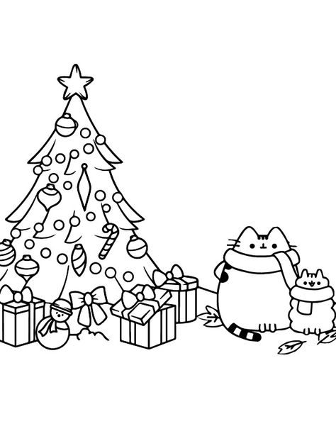 Printable Pusheen and Christmas Tree coloring page Pusheen Colouring Pages, Pusheen Coloring Pages Free Printable, Pusheen Printables Free, Christmas Cat Coloring Pages, Pusheen The Cat Coloring Pages, Pusheen Christmas, Pusheen Coloring Pages, Christmas Tree Coloring Page, Free Christmas Coloring Pages