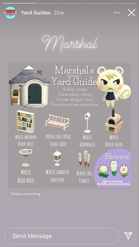 Bones Yard Guide Acnh, Acnh Marshal Yard Guide, Marshal Gift Guide Acnh, Punchy Yard Guide Acnh, Acnh Stitches Yard, Ac Villager, Acnh Characters, Acnh Yard, Acnh Villagers