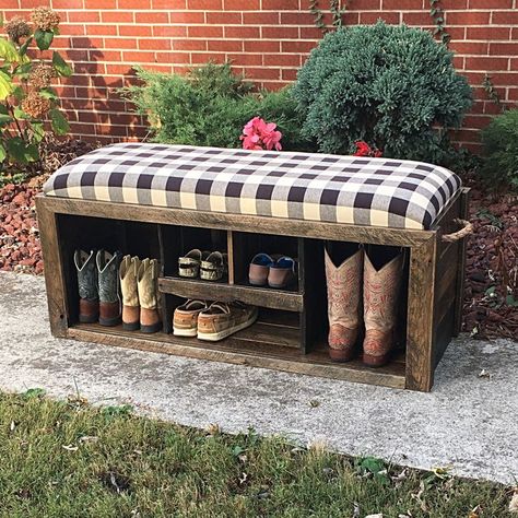 Entryway bench Shoe bench Shoe rack Storage bench Shoe Shoe Storage Plans, Entryway Bench With Shoe Storage, Diy Shoe Rack Ideas, Rustic Farmhouse Entryway, Ingangs Decor, Church Foyer, Diy Entryway Bench, Diy Shoe Rack, Farmhouse Entryway