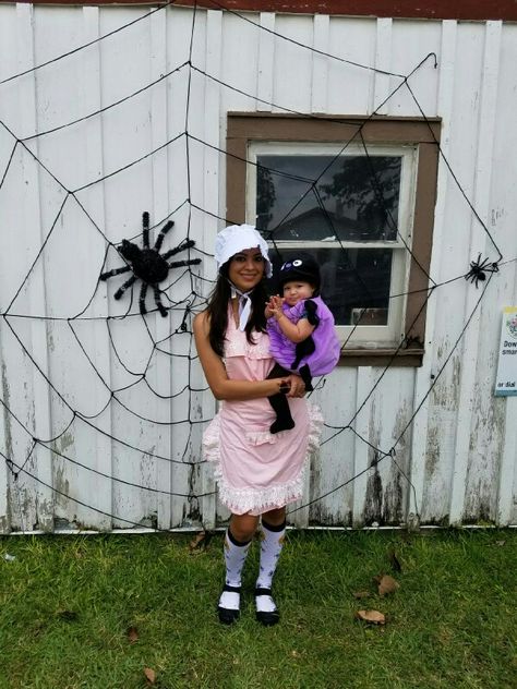 Mommy and me Halloween costume Little miss muffet and not so spooky spider Miss Muffet Costume, Little Miss Muffet Costume, Little Miss Muffet, Miss Muffet, Spooky Spiders, First Halloween, Little Miss, Halloween Ideas, Mommy And Me