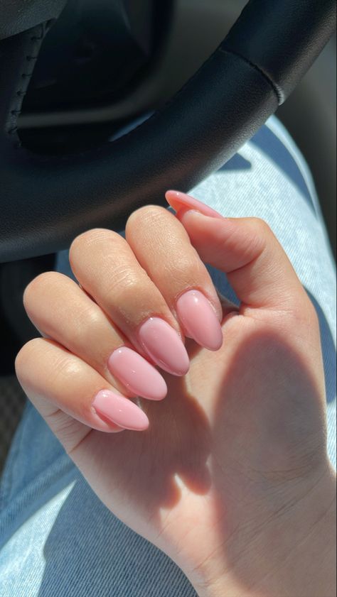 Pink Pastel Acrylic Nails, Milky Pink Nails With French Tip, Nudish Pink Nails, Almond Nails Nude Color, Pink Milky Nails, Soft Pink Almond Nails, Plain Pink Nails, Milk Pink Nails, Pinky Nude Nails