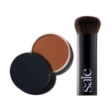 Saie Sun Melt Duo - The Big Brush - Soft, Multi-Use Liquid + Cream Makeup Brush With Synthetic Bristles Bundled With Sun Melt Bronzer in Tan Bronze - Buildable Cream Contour with Velvet Finish (1 oz) Saie Sun Melt, Saie Sun Melt Cream Bronzer, Saie Bronzing, Cream Makeup Products, Welsh Christmas, Whats In My Makeup Bag, Sunkissed Makeup, Bronzer Makeup, Wishlist Ideas