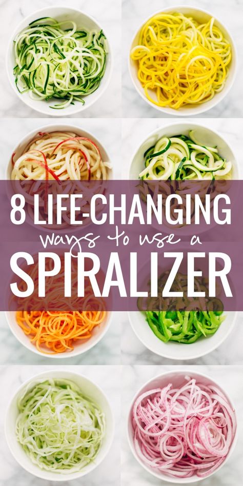 8 Life-Changing Ways to Use a Spiralizer - from zucchini noodles to spiral-cut bell peppers to apple ribbons! Healthy eating has never been easier! Power Salad, Zoodle Recipes, Spiced Chickpeas, Spiralizer Recipes, Veggie Noodles, Little Kitchen, Idee Pasto Sano, Veggie Dishes, Veggie Recipes