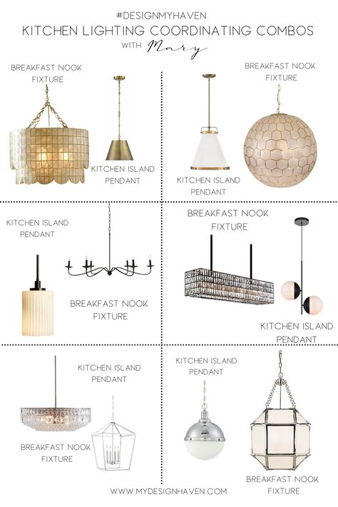 Not sure where to start with creating lighting combinations in your kitchen? I've got you covered. Here are a few ideas to help you in your search. You can shop them by clicking on the image or you can save them to reference back to when you're doing your own search! Kitchen Table Fixture, Kitchen Table Lighting Traditional, Lighting Kitchen And Dining Room, Whole House Coordinating Light Fixtures, Kitchen Table Lighting Transitional, Kitchen And Dining Room Light Fixtures, Coordinating Lighting Fixtures, Coordinating Kitchen Island And Dining Table Lighting, Mixing Light Fixtures Kitchen