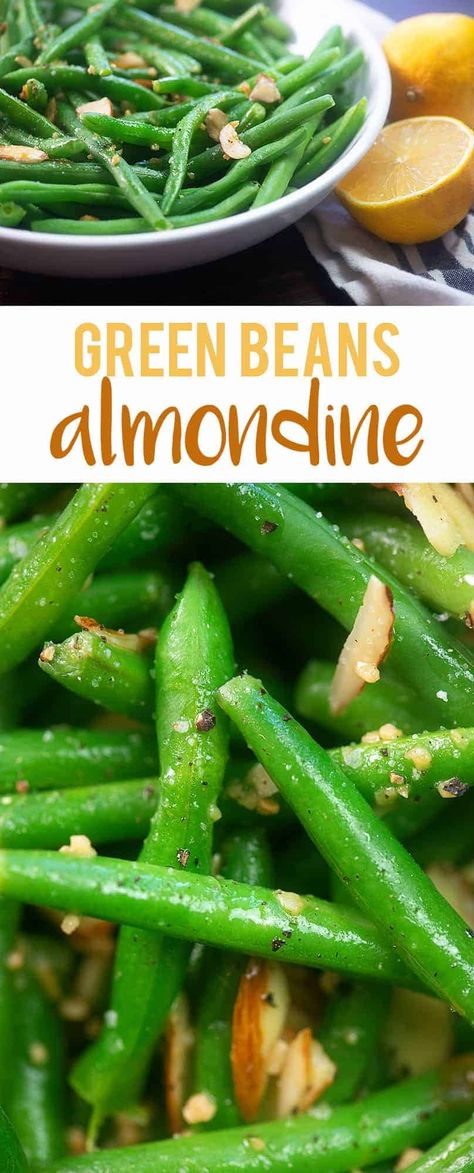 Low carb green beans almondine - fresh green beans cooked topped with a buttery lemon almond sauce! #greenbeans #lowcarb #keto #recipe Almond Sauce, Vegetable Ideas, Green Beans With Almonds, Green Beans Almondine, Easy Green Beans, Lemon Green Beans, Low Carb Side Dishes, Keto Side Dishes, Fresh Green Beans