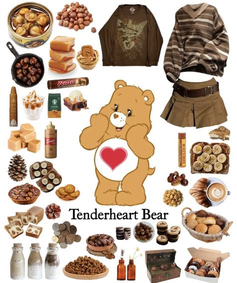 Teddy Bear Core Outfits, Care Bear Inspired Outfit, Bearcore Aesthetic, Care Bears Aesthetic Outfits, Bear Inspired Outfits, Bear Moodboard, James Core, Care Bears Halloween Costume, Tenderheart Bear