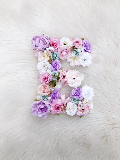 Pink, Purple, Teal, White Floral Letter, Girl Nursery Wall Art, Personalized Girl Bedroom Nursery Ar Purple Girls Bedroom, Girl Nursery Wall Art, Purple Room, Purple Nursery, Dream Nursery, Teal Bedroom, Nursery Wall Art Girl, Wall White, Flower Letter