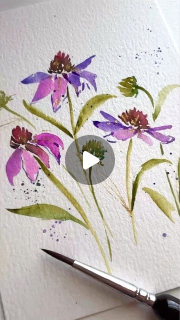 Purple Coneflower Watercolor, Cone Flower Watercolor, Cone Flowers Watercolor, Watercolor Coneflowers, Camilla Flowers, Metallic Watercolor, Flower Paint, Watercolor Patterns, Learn Watercolor Painting