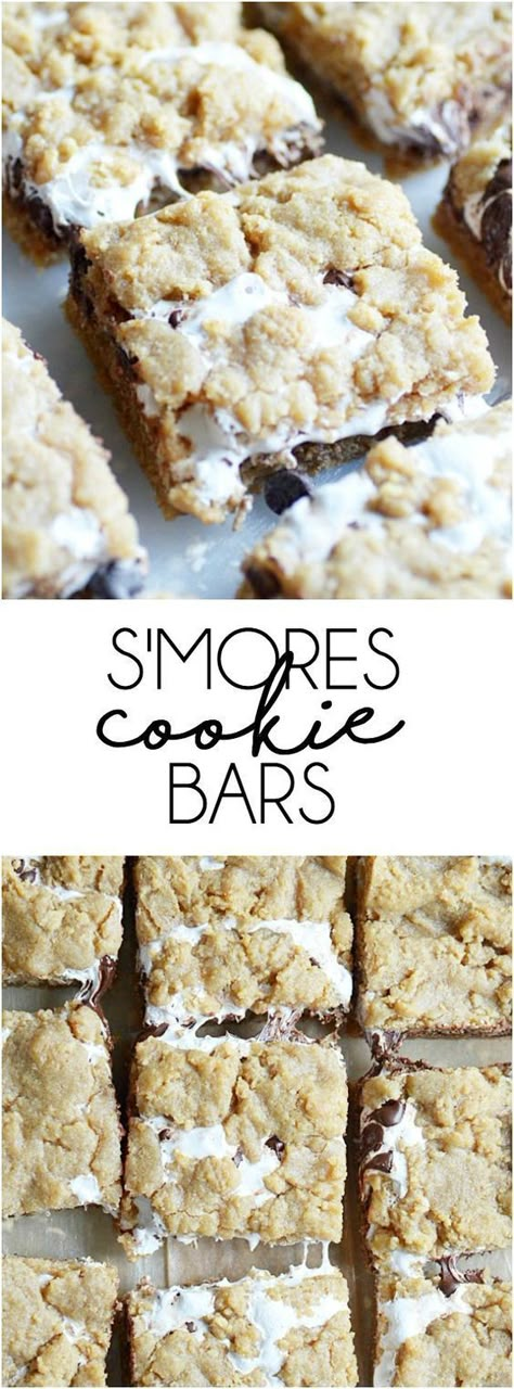 S'mores Cookie Bars: Soft, chewy, and slightly crunchy graham cracker cookie bars with a marshmallow swirl and semi-sweet chocolate chips. Graham Cracker Cookie Bars, Smores Treats, Smores Cookies Bars, Cookies And Bars, Smores Cookie, Weight Watcher Desserts, Graham Cracker Cookies, Biscuits Graham, Coconut Dessert