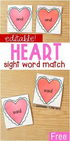 This editable heart-themed sight word match is a great Valentine's Day literacy center for Kindergarten and 1st grade. The best part is you can use it with any sight words you need! #valentinesday #sightwords #kindergarten #iteachtoo Valentine Sight Words, Kindergarten February, Kindergarten Valentines, Sight Word Fun, Sight Words Printables, February Ideas, Preschool Valentines, Kindergarten Centers, Sight Words Kindergarten