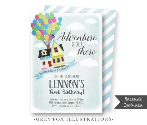 Disney Up Party, Up Party Decorations, Picture Invitations, Movie Invitation, Mickey Mouse Birthday Invitations, Up The Movie, Up Movie, Balloon Invitation, 1st Birthday Party Themes