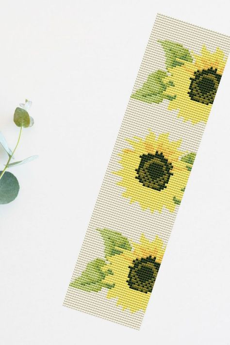 The sunflower bookmark cross stitch pattern is clear and easy to follow. Finished modern bookmark design would be great for a gift for your friends who love books. Counted cross stitch digital download is instant and PDF format. #crossstitchbookmark #sunflowerbookmark #bookmarkxstitch Sunflower Bookmark, Bookmark Easy, Summer Cross Stitch, Bookmark Cross Stitch Pattern, Bookmark Cross Stitch, Stitch Bookmark, Bookmark Design, Love Books, Cross Stitch Bookmarks