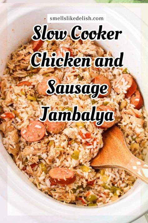 Slow Cooker Chicken and Sausage Jambalaya captures the essence of Louisiana cuisine, blending tender chicken, spicy sausage, and aromatic rice in a simmering, soul-warming broth. Slow Cooker Sausage And Rice, Slow Cooker Jambalaya Recipe Crock Pots, Crockpot Chicken Jambalaya, Jambalaya Seasoning, Slow Cooker Chicken And Sausage, Jambalaya Crockpot, Slow Cooker Jambalaya Recipe, Jambalaya Recipe Crockpot, Slow Cooker Sausage Recipes