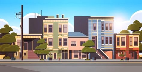 Town Background, Cityscape Background, Sunset Cityscape, Background Horizontal, Houses Exterior, Game Background Art, Street Building, Urban Painting, City Games