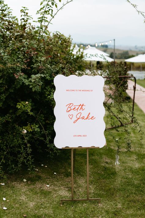 Beth Jake by Miranda Stokkel Wedding Anivasary Ideas, Wedding Signage Design, Diy Wedding Signage, Backyard Engagement Party, Engagement Party Sign, Light Pink Bridesmaid Dresses, Together Journal, Welcome Wedding Sign, Welcome Sign Wedding