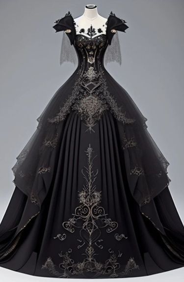 Black Ballgown Victorian, Black Gothic Ball Gown, Dark Fantasy Ballgown, Pretty Victorian Dresses, Dark Royalty Dress, Victorian Gothic Wedding Dress, Black Victorian Wedding Dress, Black Fantasy Dress Queens, Gothic Wedding Dress Victorian