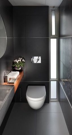 ...vertical window. Drømme Bad, Bathroom Design Black, Narrow Bathroom, Bathroom Hotel, Bilik Air, Toilet Sink, Bathroom Design Trends, Contemporary Bathroom Designs, Bathroom Trends