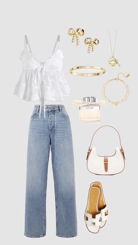 Cute summer day outfit, or date night!
#cutesummeroutfit #whiteblouse #sandles #bluejeans #tiffanynecklace #goldjewlery #chloeperfume #bowearrings #cuteandsimple #whiteleatherpurse Sandle Outfits, Summer Day Outfits, Chloe Perfume, Outfits Jeans, Summer Ootd, Ootd Summer, Bow Earrings, Day Outfit, Summer Fashion Outfits