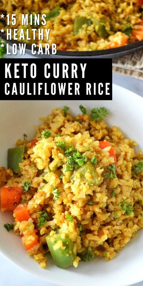 Cauliflower Rice Dishes, Keto Indian Recipes, Curry Cauliflower Rice, Keto Cauliflower Rice Recipes, Indian Cauliflower Rice, Keto Rice, Curry Rice Recipes, Curry Cauliflower, Keto Curry