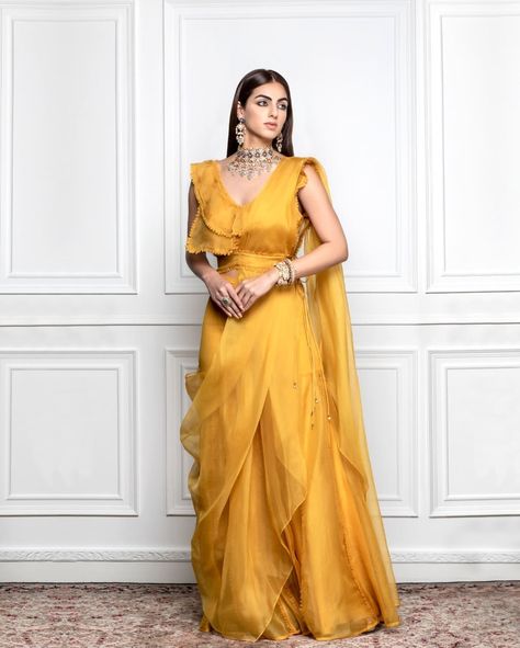 Sharara Saree, Ridhima Bhasin, Haldi Ceremony, Fancy Dress Design, Versatile Style, Indian Dresses, Fancy Dress, Wedding Outfit, Dress Collection