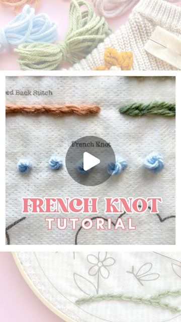 Samantha Bower on Instagram: "🌸🪡 French Knot Tutorial.  I use French knots alllll the time, mostly for the center of flowers!  Comment KIT if you need help finding my Sweater Stitch Sampler.🫶🏼  This is a preview - the sweater stitch sampler kit comes with more in-depth video tutorials! Let me know what stitch you want to see.⬇️  #embroidery #handembroidery #learnembroidery #babysweater #namesweater #embroideredclothing #diyembroidery #embroiderystitches #embroiderykit #beginnerembroidery #crafting #diycrafts #diycraft" Hand Embroidery French Knots, French Knot Embroidery Tutorial, Embroidery French Knot Tutorials, French Knot Stitch Embroidery, French Knot Tutorial, Knot Tutorial, French Knot Stitch, French Knot Embroidery, Stitch Sampler