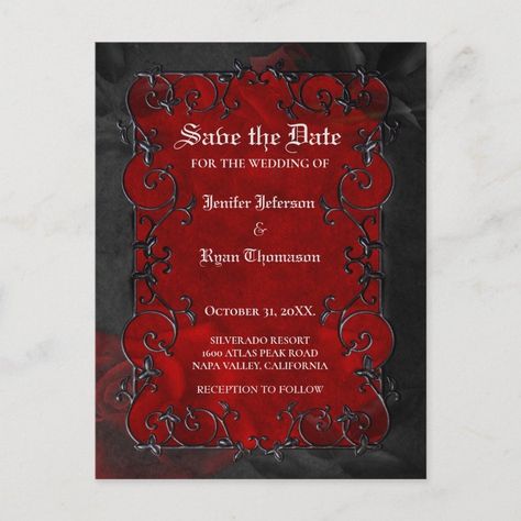 Gothic halloween wedding save the date postcard  Zazzle Sabe The Date, Horror Wedding, Prom Invites, Goth Prom, Renewal Wedding, Save The Date Postcard, Goth Wedding, Save The Date Postcards, Gothic Halloween