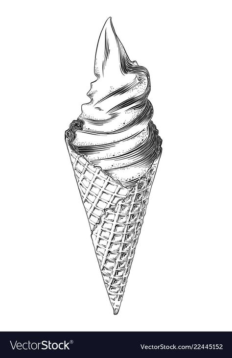 Ice Cream Tattoo Design, Food Drawing Black And White, Food Illustration Black And White, Food Sketch Illustration, Ice Cream Tattoo, Hatch Art, Food Sketches, Geisha Tattoo Design, Cream Tattoo