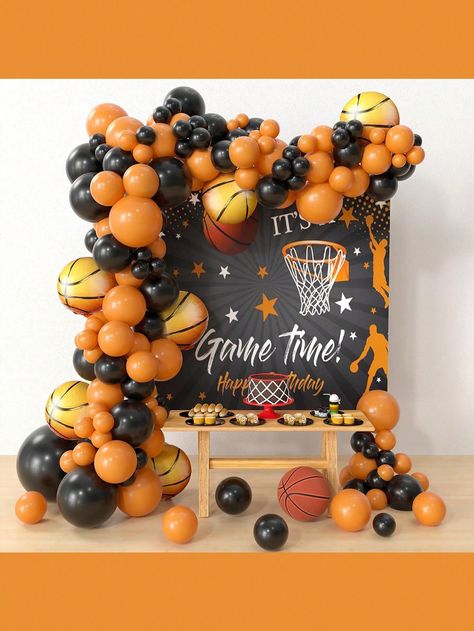 136pcs basketball theme balloon garland arch set for kids birthday party party background bar home decoration suppliesI discovered amazing products on SHEIN.com, come check them out! Basketball Party Decorations, Basketball Baby Shower, Boys Birthday Party Decorations, Basketball Birthday Parties, Basketball Baby, Fest Temaer, Party Ballons, Kids Birthday Party Decoration, Basketball Party