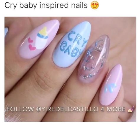 Melanie Martinez Nails, Gyaru Nails, Baby Shower Nails, Polish Art, Baby Nails, Nail Polish Art, Really Cute Nails, Kawaii Nails, Manicure Y Pedicure