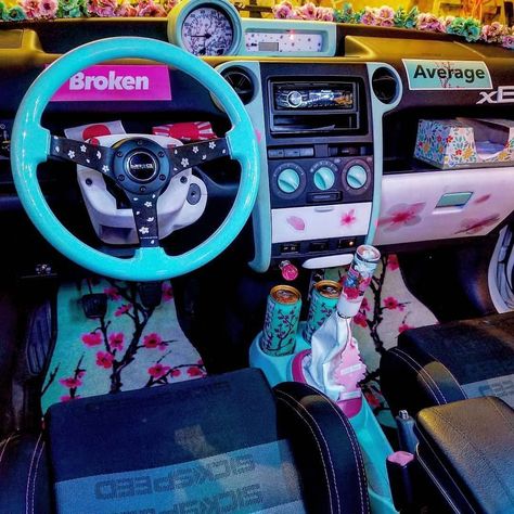 modify Anime Car Interior Ideas, Racing Interior, Pink Car Interior, Blue Car Accessories, Cool Car Gadgets, Pink Car Accessories, Custom Car Accessories, Car Interior Diy, Inside Car