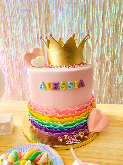 Rainbow Princess Birthday Cake, Princess Rainbow Cake, Princess Birthday Cakes, Princess Crown Cake, Princess Birthday Cake, Crown Cake, Birthday Inspo, Princess Cake, Rainbow Cake