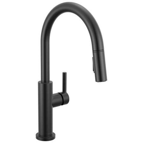 Single Handle Pull-Down Kitchen Faucet in Matte Black 19867LF-BL | Delta Faucet Delta Trinsic Kitchen Faucet, Delta Kitchen Faucet, Delta Trinsic, Pull Down Kitchen Faucet, Retractable Hose, Bar Faucet, Delta Faucets, Custom House, Kitchen Sink Faucets