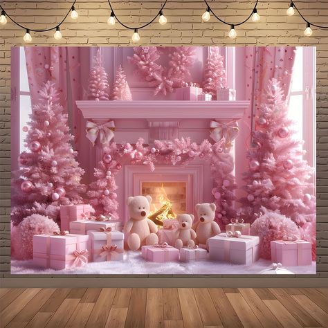 Faster shipping. Better service Holiday Party Photo Booth, Christmas Photo Booth Backdrop, Christmas Tree And Fireplace, Photo Backdrop Christmas, Christmas Photography Backdrops, Christmas Photo Booth, Bachelorette Decorations, Pink Stuff, Family Holiday Photos