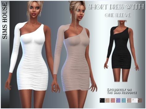 The Sims Resource - SHORT DRESS WITH ONE SLEEVE Dress With One Sleeve, The Sims 4 Packs, Sims 4 Dresses, Body Outfit, Sims Four, Sleeves Clothing, Sims House, The Sims4, Sims Mods