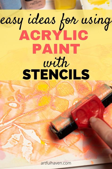 applying paint with a brayer and a stencil How To Paint With Stencils, Painting Stencils Canvas, Using Stencils, Making A Stencil Diy, Acrylic Painting With Stencils, Painting With Stencils, Paint Stencils Canvas, Stencil Art Ideas Design, Acrylic Journal Painting