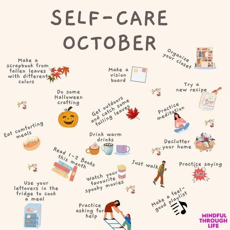 Mindful Through Life on Instagram: "Are you excited for October? 🎃🍂 #mindfulness #mindful #mindfulness #selfcare #selflove #love #loveyourself #insta #instagram #instagood #achtsamkeit #meditation #inspiration #motivation #mentalhealth" October Mental Health, Dr Ruth, Soul Tribe, Autumn Things, Meditation Inspiration, Fall Mood Board, Fall Bucket List, Instagram Tutorial, Bucket Lists