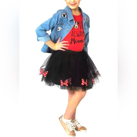 This Is A Brand New With Tag Three Piece Disney Collection By Tutu Couture,Fancy Love Always Mini Red And Black Color Tee And Tutu With Denim Jacket . It Is Available In Size 10 Girls. Set Includes: (1) Jacket, (1)Tee And (1) Tutu Measurements For Size 10 Tutu: Elastic Waist 11”, Length 16” Denim Jacket: Shoulder 12”,Armpit To Armpit 16”(Laid Flat),Length 18”, Sleeves Full 18”. Tee: Shoulder 11”, Armpit To Armpit 15”,Length 19”,Sleeves Half 5”. X-P-Mer Disney Tutu, Tutu Couture, Minnie Mouse Onesie, Minnie Dress, Kids Tutu, Girls Couture, Girls Formal Dresses, Tutu Outfits