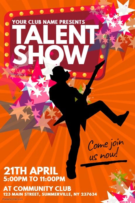 Talent Show Poster Talent Show Poster, Free Poster Templates, Poster Drawing Ideas, Wellness Fair, Talent Contest, Poster Template Free, Invert Colors, Poster Template Design, Promotional Flyers