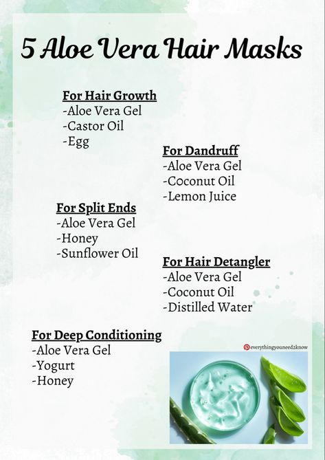 5 simple hair masks, each one has a different purpose. Try them out now!!! #aloevera #hair #hairmaskforgrowth #hairmasksfordrydamagedhair #honey #sunflower #coconutoilbenefits #yogurt #eggs #castoroilforhairgrowth Aloe Vera Hair Mask Growth, Yogurt Eggs, Hair Masks For Dry Damaged Hair, Aloe Vera Hair, Egg Hair Mask, Aloe For Hair, Reverse Gray Hair, Natural Hair Haircuts, Aloe Vera Hair Mask