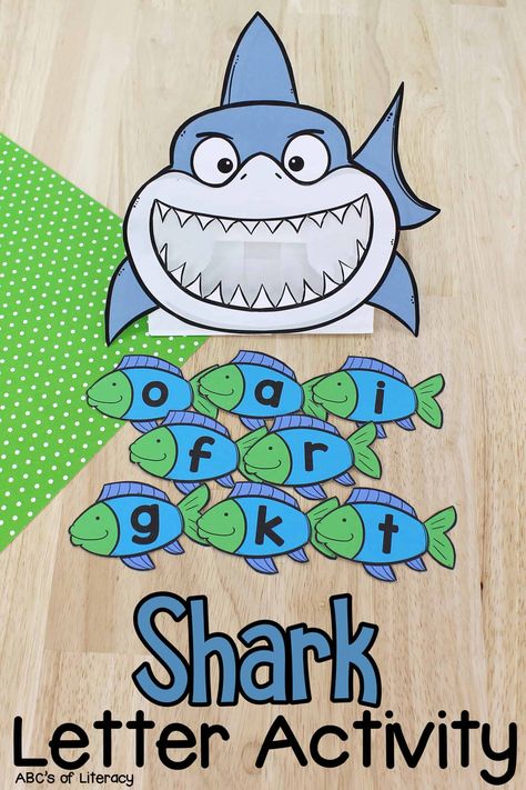 This free printable Shark Letter Recognition Activity is a fun way for preschoolers to practice naming capital and lowercase letters. Ocean Centers Kindergarten, Ocean Animals Preschool, Ocean Activities Preschool, Letter Activity, Shark Activities, Ocean Theme Preschool, Summer Kindergarten, Letter Recognition Activities, Ocean Activities